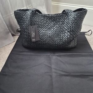 Falor Firenze Handwoven Made In Italy Black Woven Leather Tote Bag